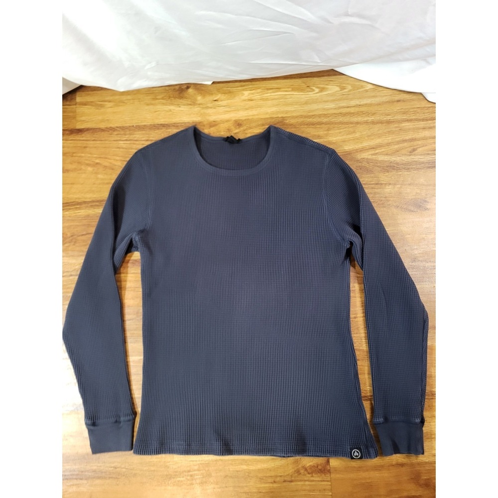 Aether Mens Size Large Waffle Long Sleeve Crew Neck 100% Cotton Navy Blue